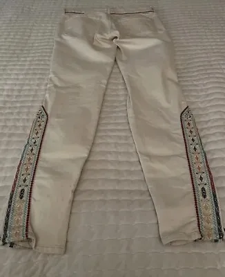 MOTHER Ivory Embroidered Ankle Zip The Looker Barefoot Princess Size 27 • $50