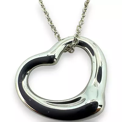 Tiffany & Co Medium Elsa Peretti Open Heart Pendant 925 Sterling Silver Necklace • $149.99