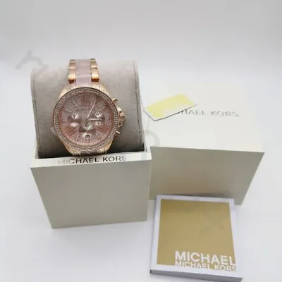 Michael Kors MK6096 Wren Rose Gold Blush Chrono Crystal Pave Dial Women's Watch • $105