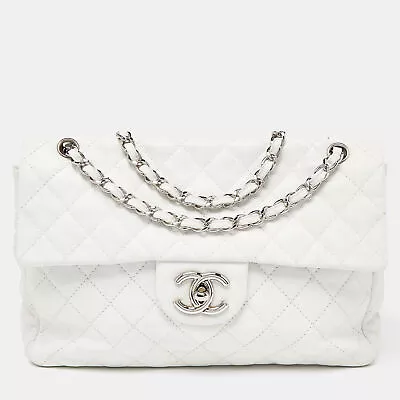 Chanel White Quilted Caviar Leather Maxi Vintage Classic Single Flap Bag • $3902.85