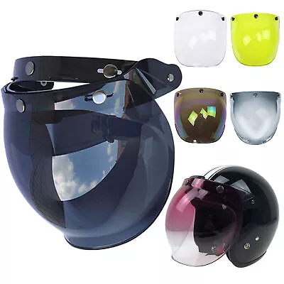 3 Snap Motorcycle Helmet Bubble Visor Flip Up Open Face Shield Lens Peak P4U0 • $17.97