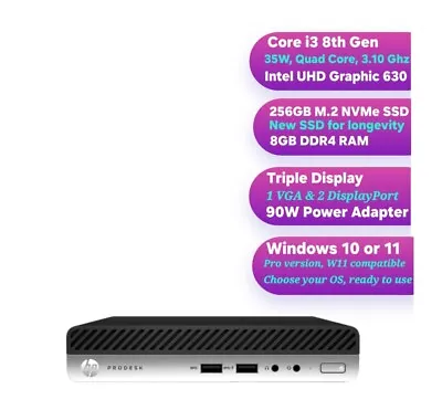 HP Low Power Mini PC Intel Core 8th Gen I3 - 8GB RAM - 256GB M.2 NVMe SSD • £89.99