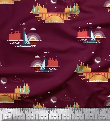 Soimoi Purple Cotton Poplin Fabric Bridge & Yacht Nautical Fabric-MwU • $9.64