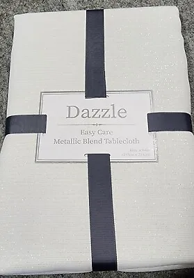 Dazzle Metallic Blend Tablecloth Oblong White Champagne 60x104 NEW • $10