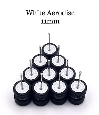 Hot Wheels 5x White Aerodisc 11mm Real Riders Wheels W/ Rubber Tires Set 1/64 • $15