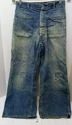 Vintage 1940s 50s WWII Korean US Navy Denim Dungarees Indigo Work Pants Trousers • $700