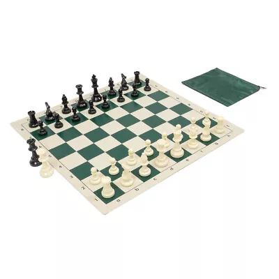 Basic Club Chess Set Combo - Green Vinyl Board Black & White Pieces Green Bag • $29.83