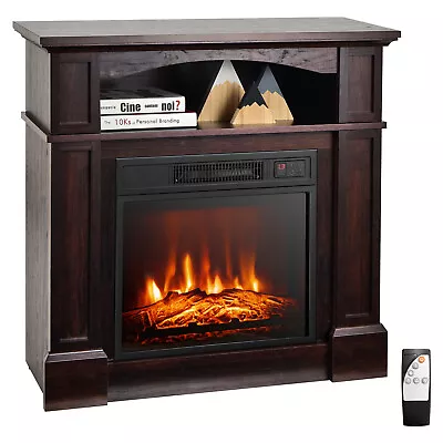 32  1400W Electric Fireplace Mantel TV Stand Space Heater W/ Shelf Brown • $229.98