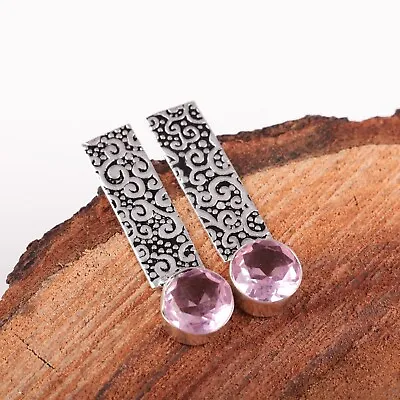 Natural Morganite Gemstone Stud Pink Earrings 925 Sterling Silver Indian Jewelry • $13.19