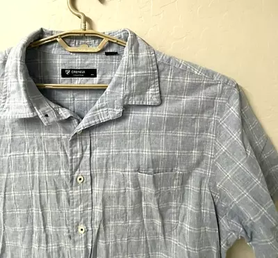 Cremieux LINEN Blue CHECK Camp Shirt Mens 2XL 54x31 Pocket Lightweight MINT • $15.18