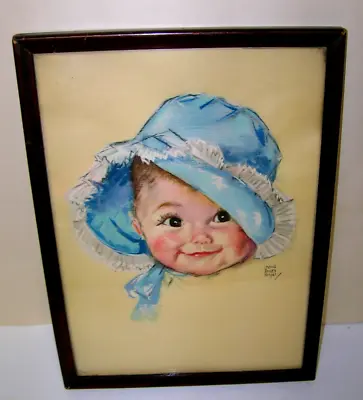 Maud Tousey Fangel Baby Blue Bonnet Framed Matted Portrait Print Vintage Nursery • $11.95