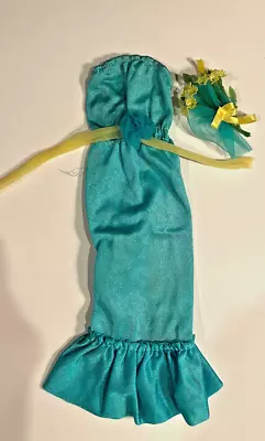 Vintage Barbie-Superstar Era - Strapless Teal Gown W/tie Belt & Yellow Flowers • $12