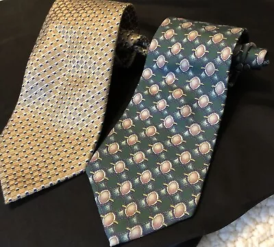 Lot Set Of TWO Vintage 80s 90s Gold Green Business Office Geometric Silk Ties. • $9.88