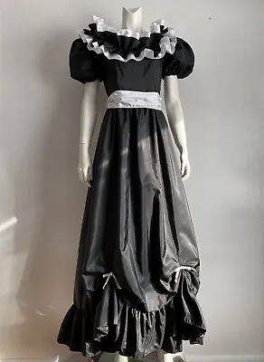 Vintage 1980s Bridesmaid Prom Party Dress Puffy Sleeve Puff Black White Formal S • $49