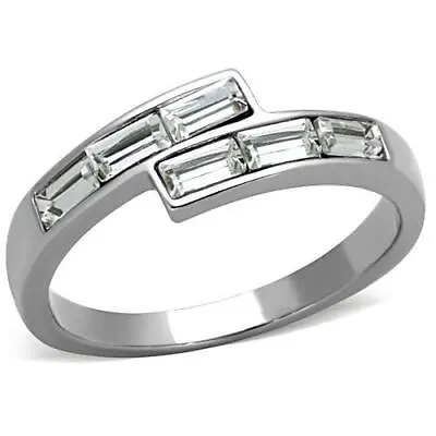 Emerald Cut Band Ring Cubic Zirconia Stainless Steel • £16.73