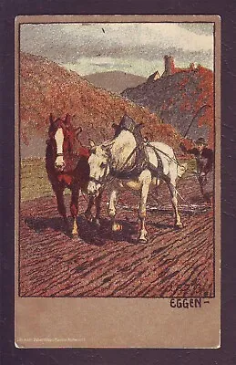 Ca1910 EGGEN Farmer Boy Plows A Field With A Horse-drawn Plow Humbert Kohle Muni • $8.99