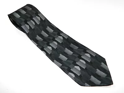 Men's MILANO UOMO Silk NECKTIE Tie BLACK ABSTRACT ART MINIMALISM CHARCOAL GRAY • $9.98