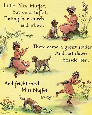 Little Miss Muffet Illustrated Nursery Rhyme 1945 Margaret Tarrant Vintage Print • $26