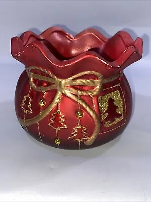 £17.99 • Buy Christmas Red Flower Pot Table Centre Piece Hand Painted Gold And Ruby Red Deco