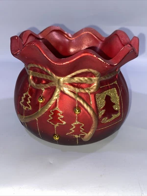 £17.99 • Buy Christmas Red Flower Pot Table Centre Piece Hand Painted Gold And Ruby Red Deco