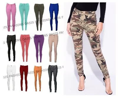 New Ladies Skinny Colored Jeggings Stretch Trouser Leggings Plus Sizes 2 - 22 • £8.02