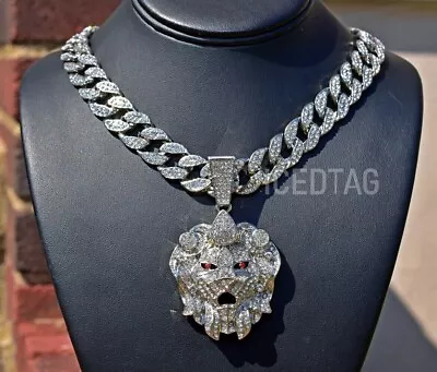 Men Hip Hop Iced Big Lion Head Pendant & 16 -24  Miami Bling Out Simulated Chain • $23.99