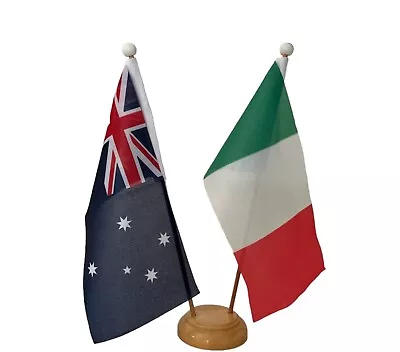 Australia Flag & Italy Flag 2 X Desk Table Flags Wooden Pole & Base  Italia Flag • $21