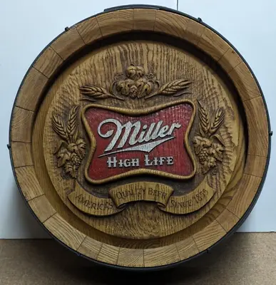 Miller High Life Beer Keg Faux Wood Sign Plastic Barrel End Sign Display 18  • $49.99