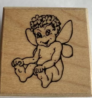 VIP Cherub Angel Holding Toes Flower Crown Cupid 1995 Rubber Stamp • $14.95