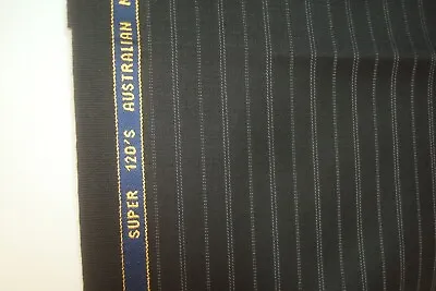 4.5 Yds UK WOOL Fabric Australian Merino 120s Suiting 9 Oz Black Stripe 162  BTP • $64.99