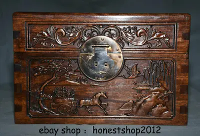 11.2  Old Chinese Huanghuali Wood Carving Dynasty Horse Drawn Tram Storage Box • $299