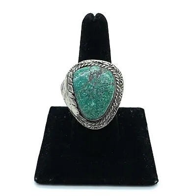 Vintage 1960's Old Pawn Split Shank Sterling Silver & Turquoise Ring - Sz. 9.5 • $150