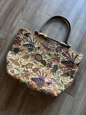 $25 • Buy TREESJE Coach Hand Beaded Handbag Purse Tote With Wood Handles ~ EUC ~ GORGEOUS