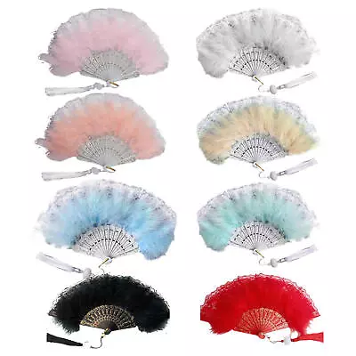 Lace Feather Classical Hand Folding Fan Lolita Dance Fans Wedding Party Decor • $8.87