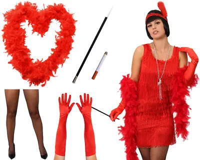 Deluxe 8pc Red Flapper Fancy Dress Outfit Adult Charleston Costume 1920's 1930's • £24.99