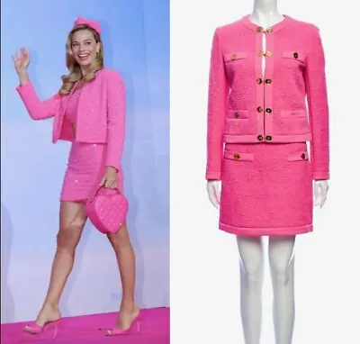 4K New Moschino 2019 Barbie Pink 2pc Jacket Skirt Suit Set 40 42 6 8 Coat Logo M • $729