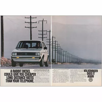 1980 Volkswagen Rabbit Diesel: Cheaper Long Distance Vintage Print Ad • $6.75