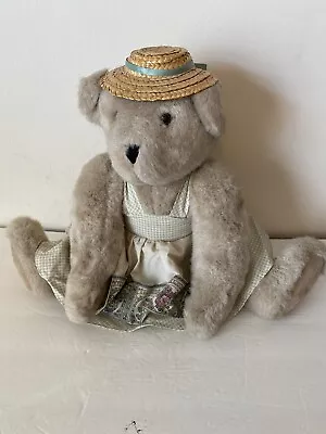 Vintage The Vermont Teddy Bear Co.  Jointed Stuffed Bear W/ Sundress & Hat 14” • $29.99