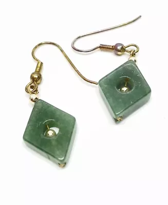 Vintage Green Aventurine Dangle Earrings  • $10