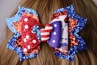 4th Of July Mickey Hairbow BOUTIQUE HANDMADE STACKED  • $5.09