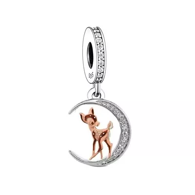 $31.99 • Buy S925 Silver & Rose Gold Bambi On The Moon Charm Pendant By YOUnique Designs