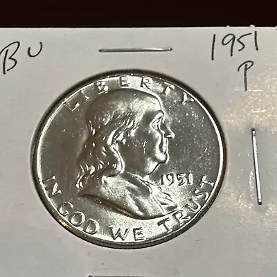 1951 P Franklin Half Dollar Gem Bu Uncirculated 90% Silver.   With Bell Lines • $34.95