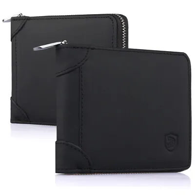 Luxury Genuine Leather RFID Blocking Zipper Wallet With Coin Pocket For Men US • $17.09