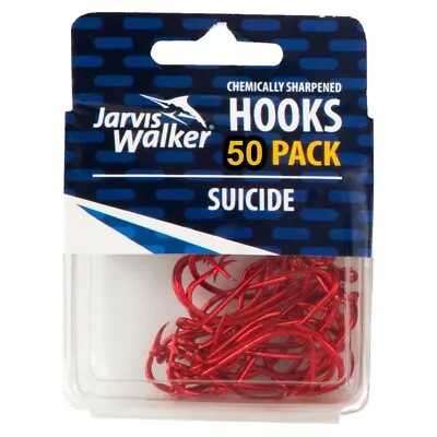 50 Pack Of Jarvis Walker Red Suicide Chemically Sharpened Fishing Hooks • $6.95