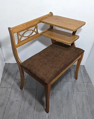 Vintage/Antique Rustic Oak Wood Gossip Bench Telephone Table Desk Mid Century • $360