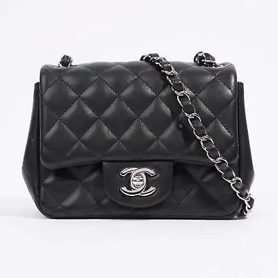 Chanel Square Classic Single Flap Bag Black Lambskin Leather Mini Bags Leather B • £3560