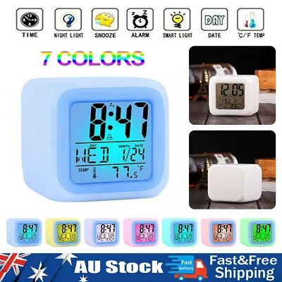 7 Colors Changing Digital Clock Temperature Light Cube Desk Kids Wake Up Alarm • $11.98