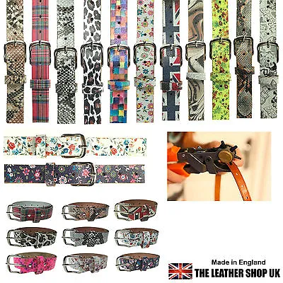 New Pattern Printed 30mm Made In England 1.25 Inch 100% Real Leather Belt • £16.89