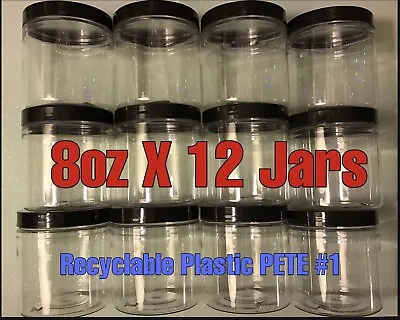 8 Oz Clear Plastic Jars Black Screw-on Lid Foil-Lined & Foam Liner 12-Pack • $18