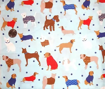 Dogs Puppies Dachshund Corgi Terrier Poodle Bulldog Polka Dot Cotton Fabric BTY • $9.99